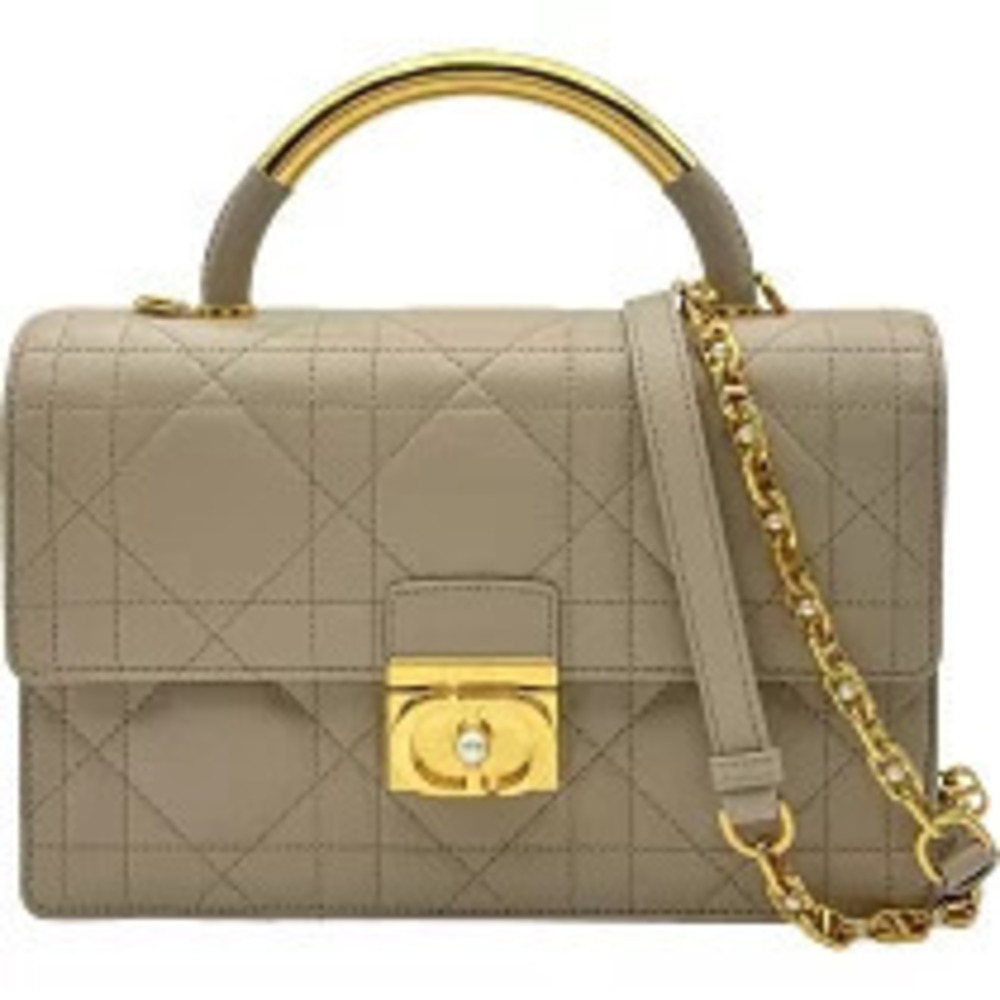 Christian Dior Ange Pink Beige Cream Calfskin Shoulder Bag Cannage